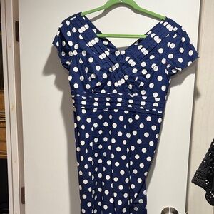 Boden Navy and White Polka Dot Midi Dress